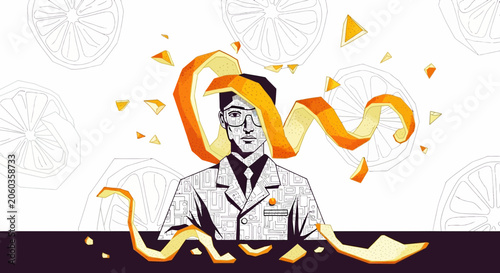 Scientist with Orange Peel Swirl, Citrus Innovation Concept