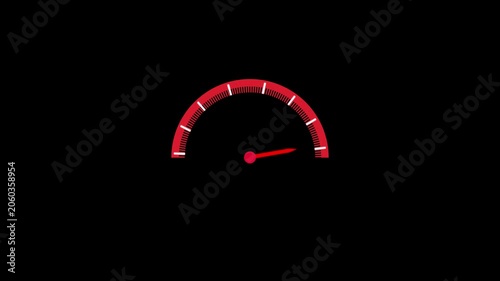 Speed meter or indicator conceptual animation. Angled view of glowing white car speed meter at night. Glowing neon line digital speed meter animation