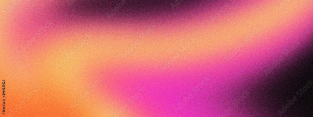 Fototapeta premium Vibrant grainy gradient background with soft pink and orange hues. Abstract blurred texture with dark purple shadows. Modern aesthetic backdrop for social media banners and creative designs.