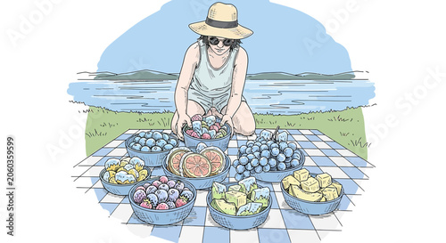 Summer Picnic with Fresh Fruits and Refreshing Water