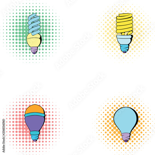 Four different light bulbs illustrating ideas, innovation, and creative solutions