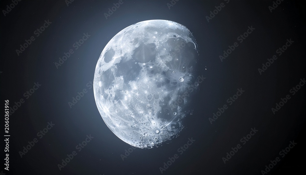 Obraz premium Luminous full moon with surface craters against a starry night sky