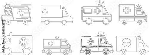 Quadro su tela Black ambulance icon set representing emergency medical transport, healthcare re