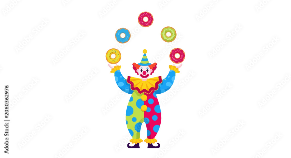Fototapeta premium Clown Juggling Colorful Donuts - Fun Performance