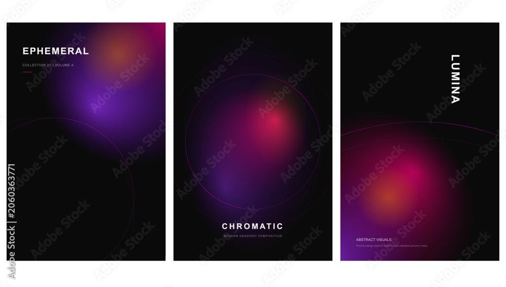 Fototapeta premium Abstract Dark Gradient Poster Set with Blurred Glowing Light for Modern Branding Presentation