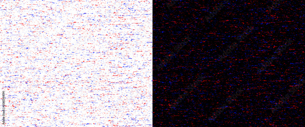Fototapeta premium Abstract digital noise texture background, grainy static pattern with red and blue pixels, minimalist split screen composition of light and dark grit
