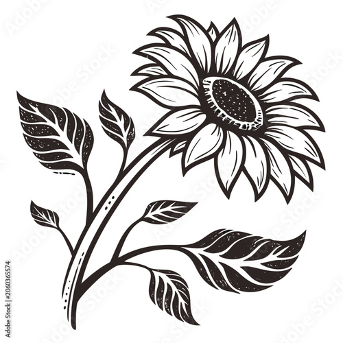 vintage sunflower vector silhouette on white background