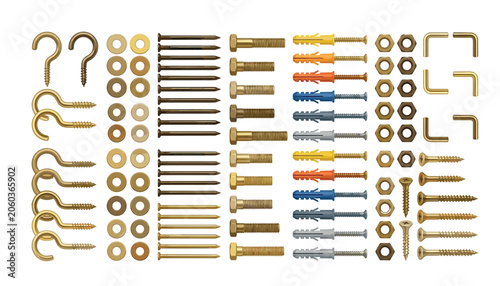 Bild auf Leinwand Hardware fasteners and fixings vector element set