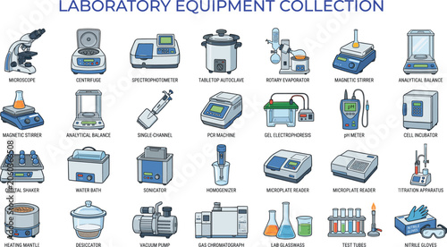 Foto Laboratory equipment vector illustration collection, scientific research instrum