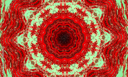 Fotografie A mesmerizing kaleidoscopic pattern featuring bold red and mint green hues