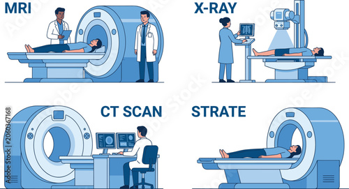 Canvastavla Medical diagnostic equipment vector illustration set, MRI, CT scan and X-ray con