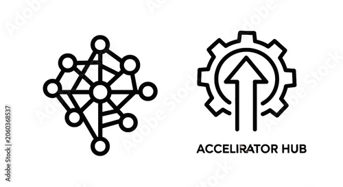 Complex network connections and accelerator hub growth concept icons with connections acceleratorhub technology business development innovation