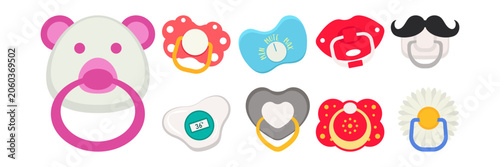 фотографія Cute Colorful Baby Pacifier Dummy Illustration Set