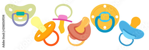 Fotografie Cute Colorful Baby Pacifier Dummy Illustration Set