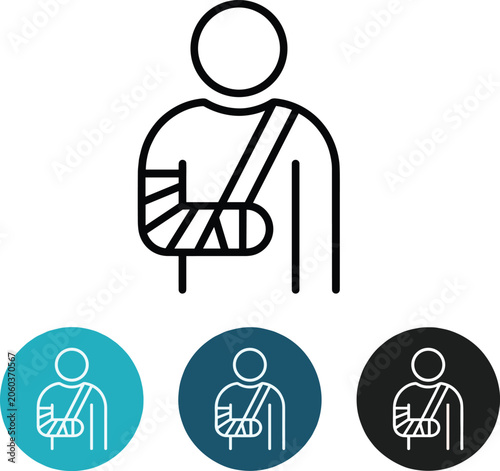 Quadro su tela Injured person line icon with broken arm bandage and medical sling representing