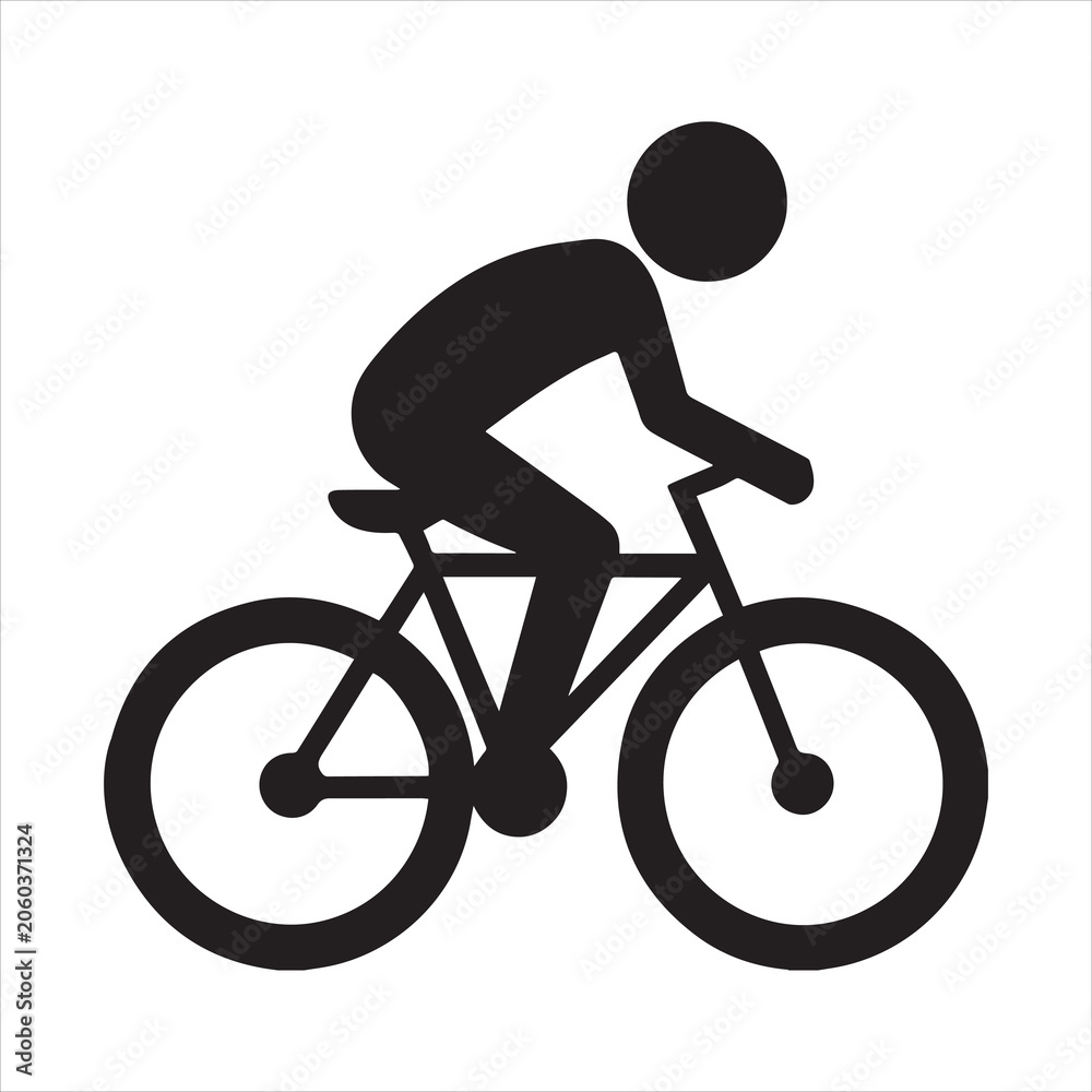 Obraz premium Silhouette of a man riding bicycle on white background
