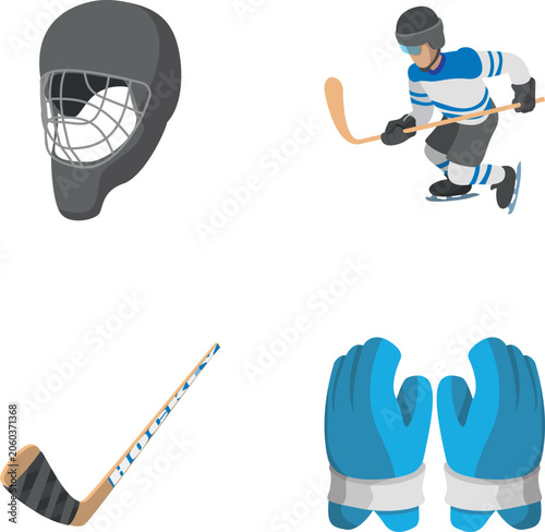 Photography Ice hockey player, mask, stick, and gloves representing sports equipment