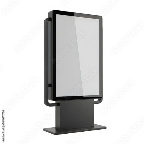Modern digital billboard on black stand outdoors