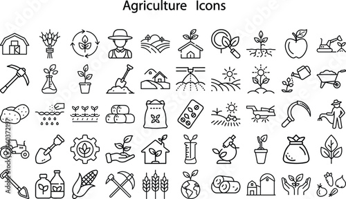 Картината върху платно Agriculture line icons