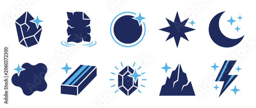 Canvas-taulu Fantasy RPG game icons set, magic resource crafting materials vector, blue cryst