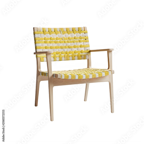 Modern wooden chair with yellow patterned seat