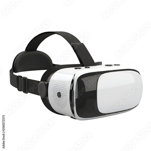 Modern virtual reality headset on person