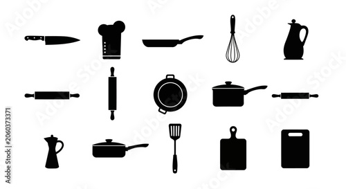 Tableau sur toile Kitchen utensils and tools silhouettes for cooking