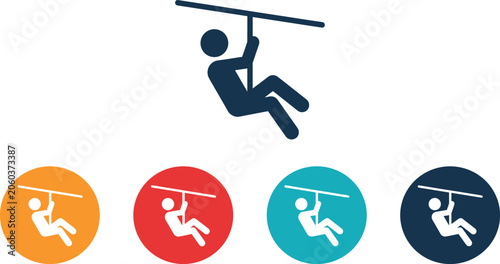 Obraz na płótnie Zipline rider stick figure icon set representing outdoor extreme sports adventur