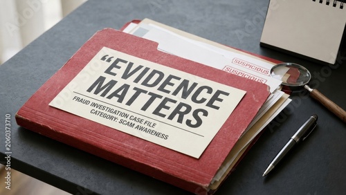 Fraud Investigation File with Evidence Matters Label