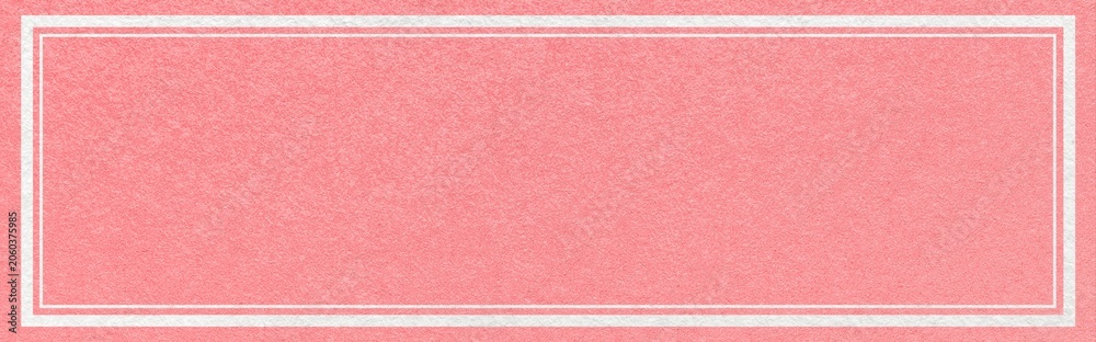 Fototapeta premium Light warm pink textured paper background with white double frame border and copy space for website header banner template