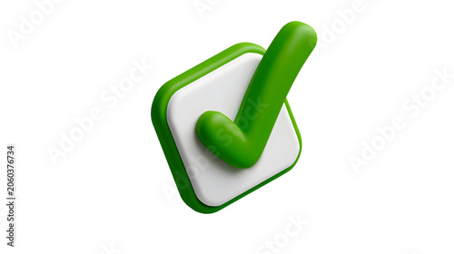 Green check mark, approval and success symbol for graphic design projects, white background