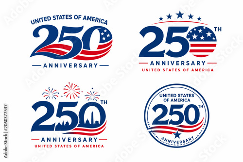 Collection of us 250th anniversary with fireworks, landmarks, and seals