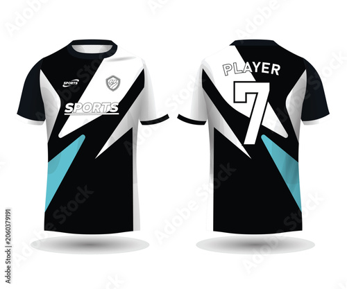 Black and white sports jersey with teal accents and player number 7 on back