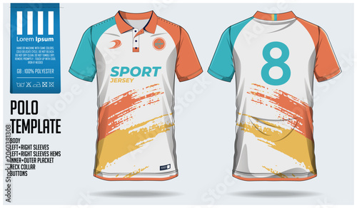 Colorful sport jersey template with number 8 on the back and text