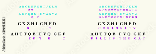 Slika na platnu Coded message layout with colorful letters and phrases on white background