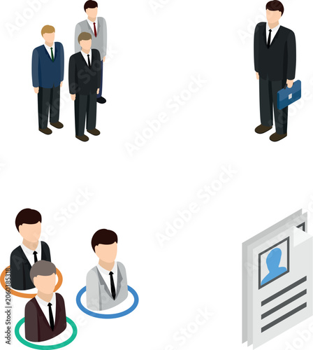 Businessmen and job applicants engaging in the hiring and selection process