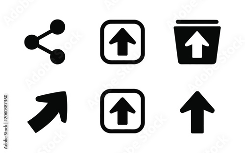 Tablou pe pânză Share upload icons featuring data transfer, connectivity, and outgoing arrow symbols for digital communication and interface design projects