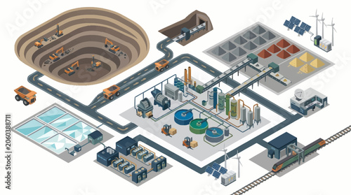 Fotografía Industrial mining and processing plant illustration isometric view