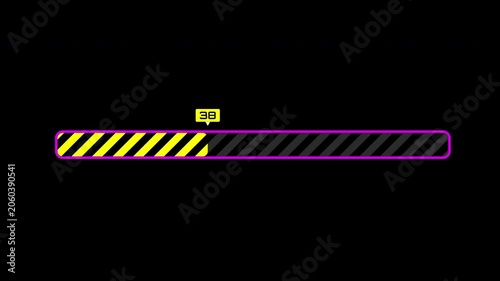 Digital loading progress bar with hazard stripes at 75 percent