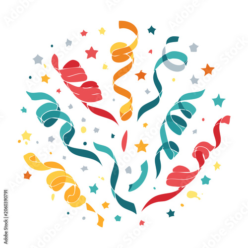 Colorful Ribbons and Stars Flat Design