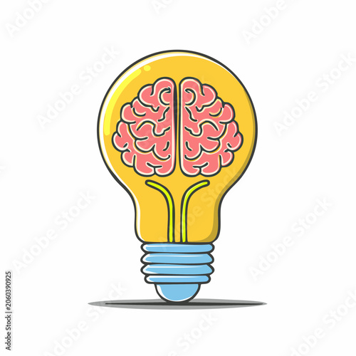 Light bulb with brain inside symbolizing idea and intelligence