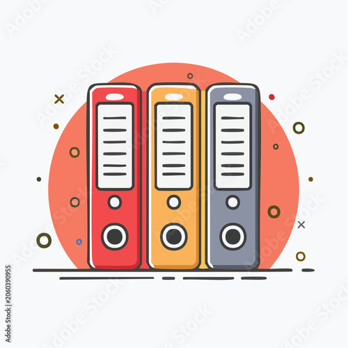 Three colorful binders on a white background