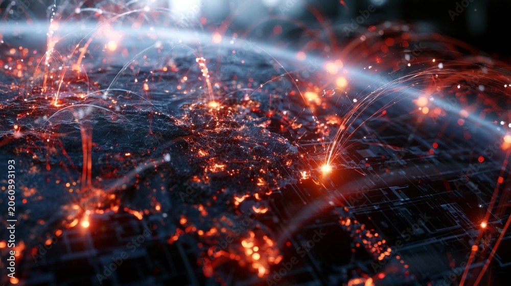 Fototapeta premium Advanced Concepts of Cyber Warfare in the Digital State Landscape Illustrating Cyber Attacks and Data Flow