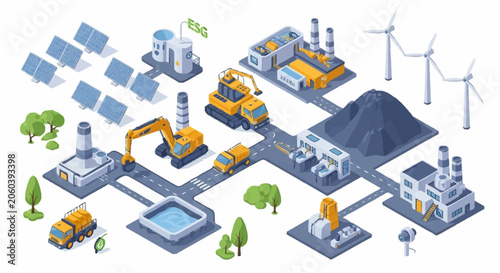 Fotografi Industrial energy production and distribution isometric illustration