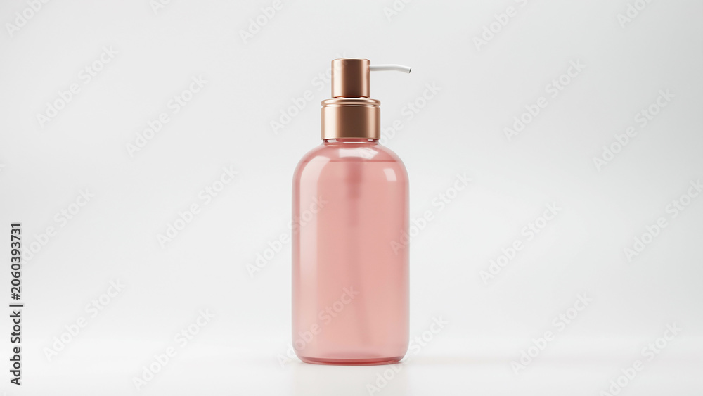 Naklejka premium Empty Pink Glass Dispenser Bottle for Liquid Soap or Skincare Products