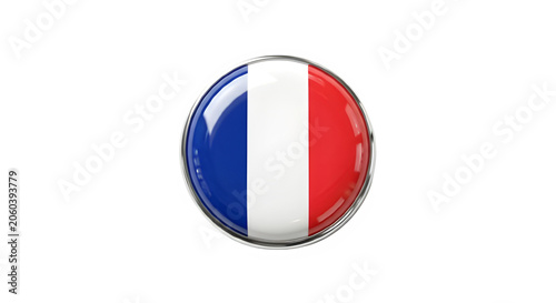 Glossy  round french flag isolated on PNG background.