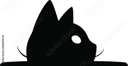 Foto Simple silhouette illustration of a cat head peeking from behind a ledge with si
