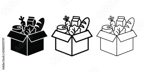 Grocery box food donation icon silhouette vector outline and line art