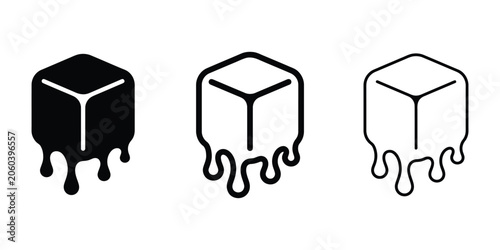 Melting ice cube icon silhouette vector outline and line art