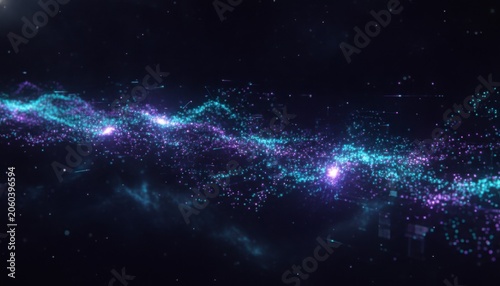 Vibrant Cosmic Energy Stream in Deep Space with Glowing Particles
